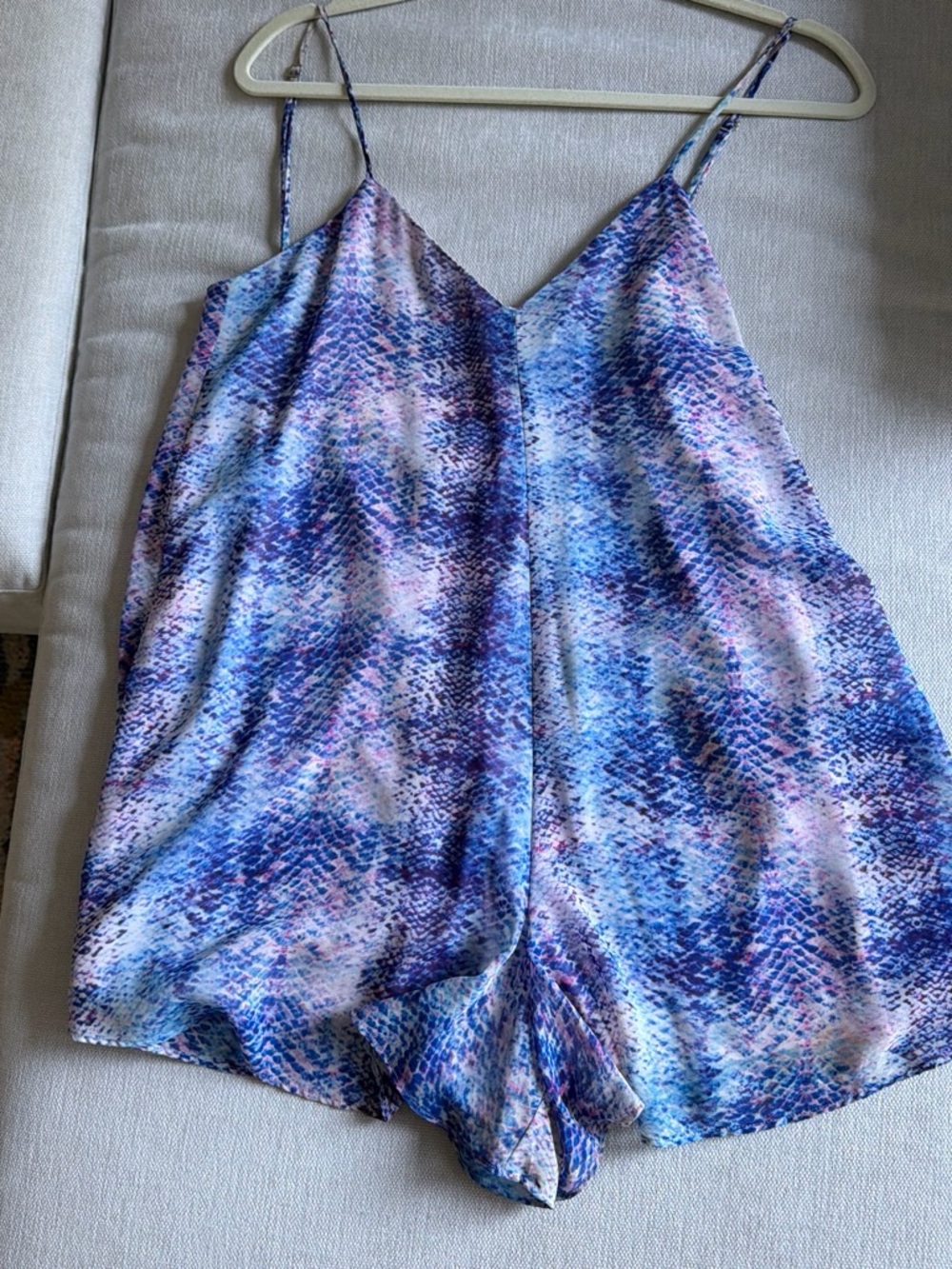 Show Me Your MuMu Blue & Pink Abstract V-Neck Spaghetti Strap Romper
